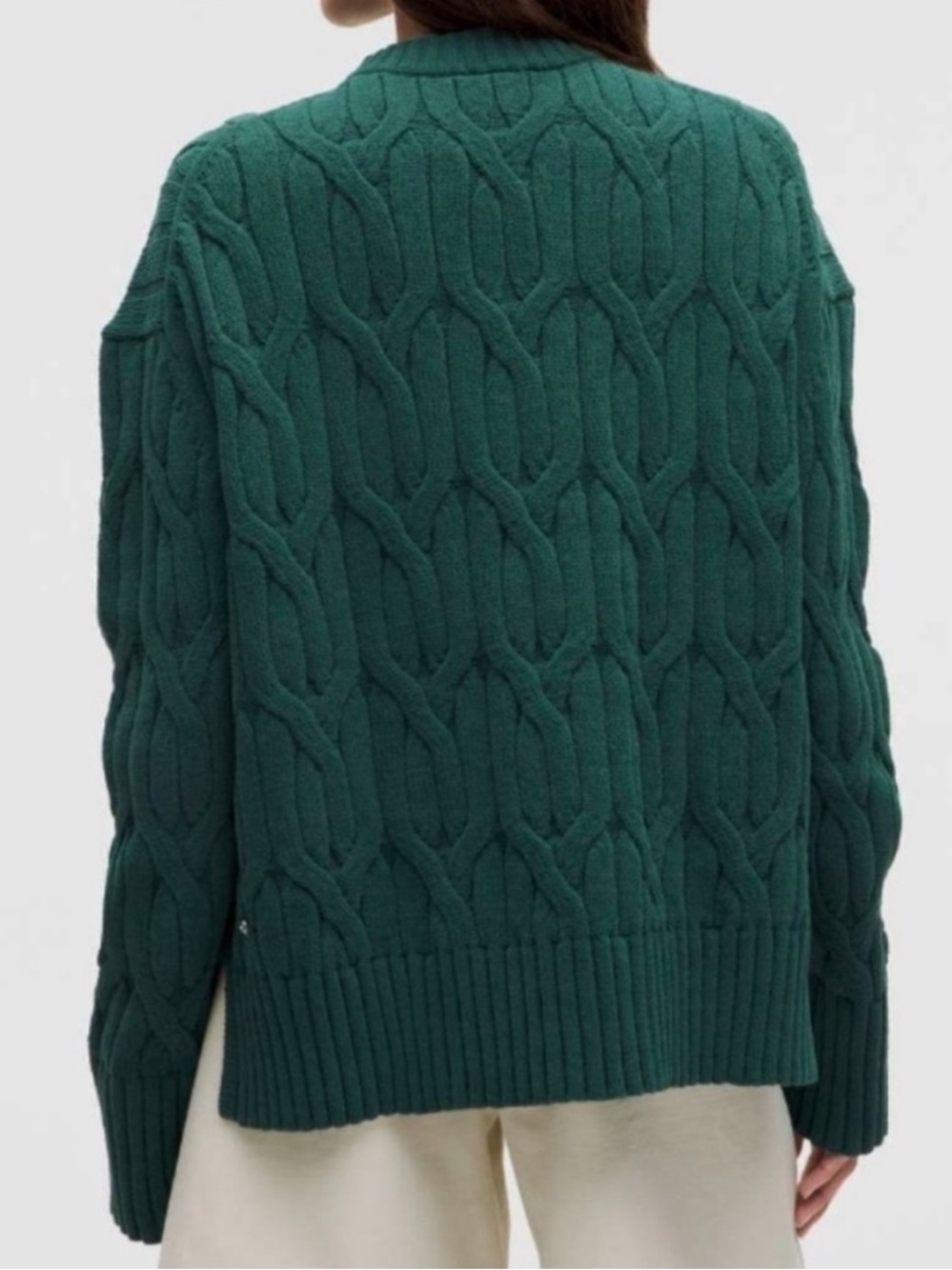 Lululemon Cable-Knit Oversized Crewneck Sweater Storm Teal Size Medium - Picture 3 of 8